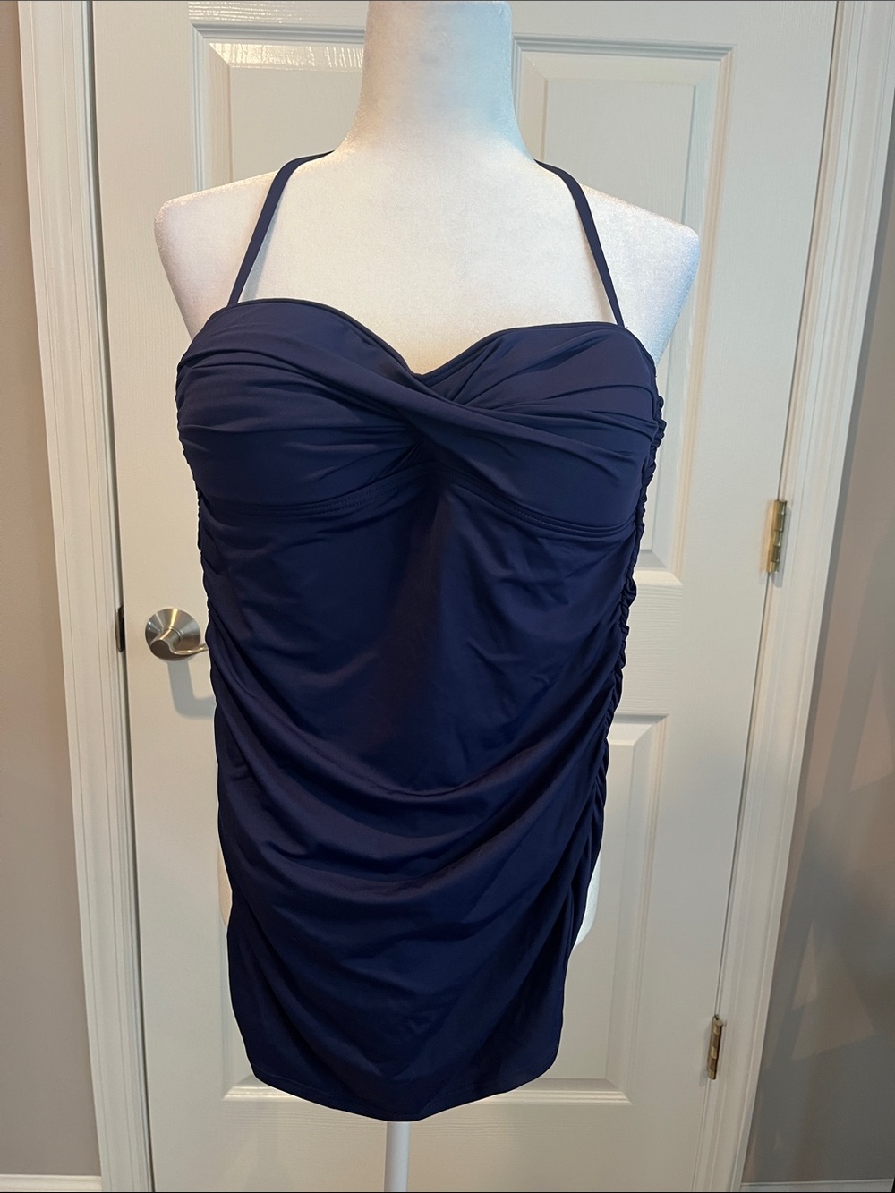 Tommy Bahama Navy Twist-Front Halter Swimdress